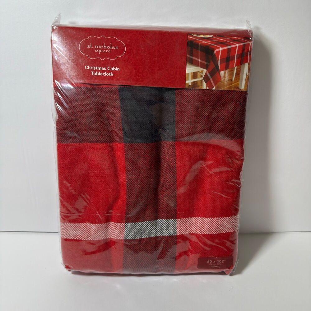 St. Nicholas Square Christmas Cabin Tablecloth Holiday Plaid Oblong 60 in x 102"